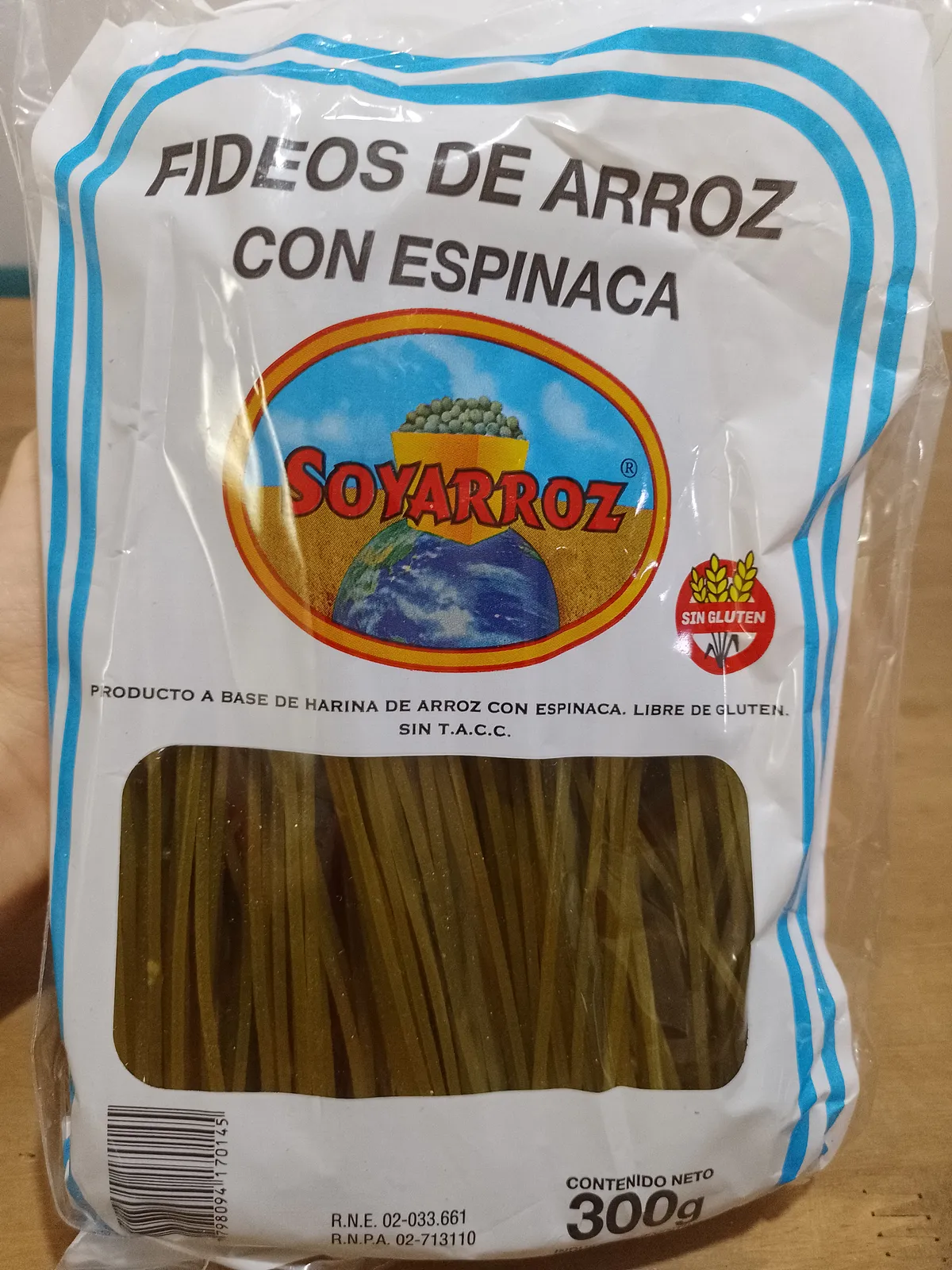 Fideo de espinaca "Soyarroz" x 300 grs.