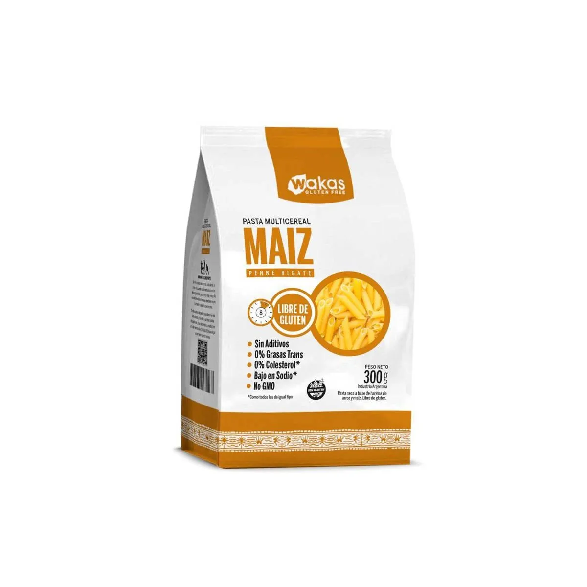 Fideos penne rigate con maíz "Wakas" x 300g
