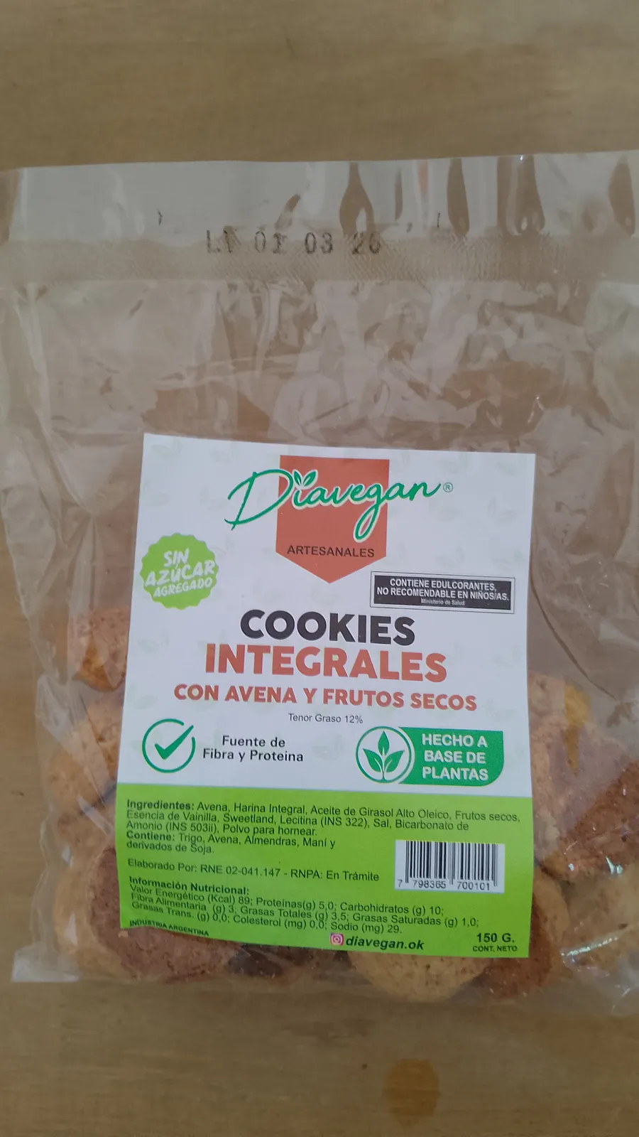 Galletitas Frutos Secos (SIN AZÚCAR) "DIAVEGAN" x 150 grs.