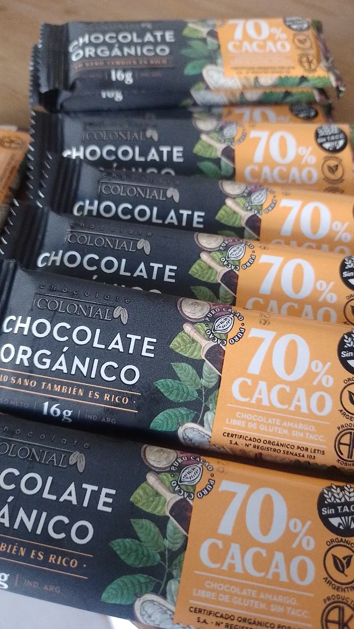 Chocolate "El Colonial" x 16 grs. 70% cacao. - SIN T.A.C.C.-